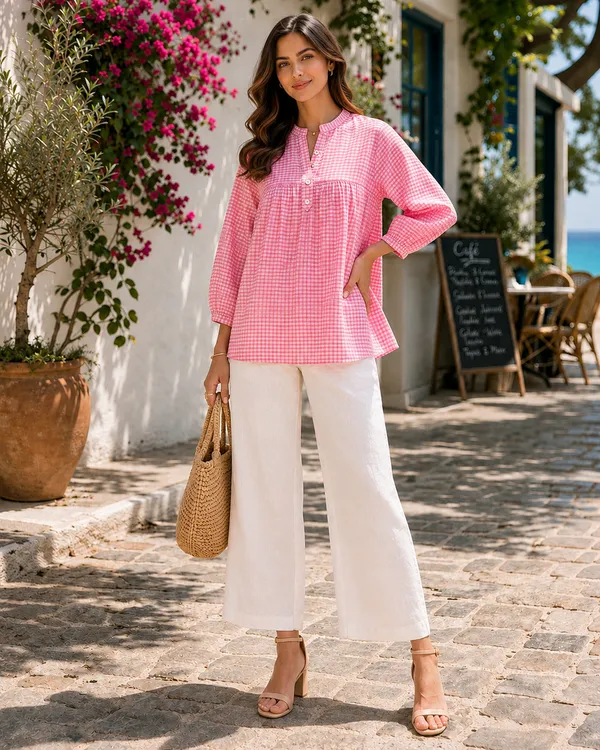 Pink_Pure_Cotton_Relaxed_Fit_Checked_Tunic_For_Women