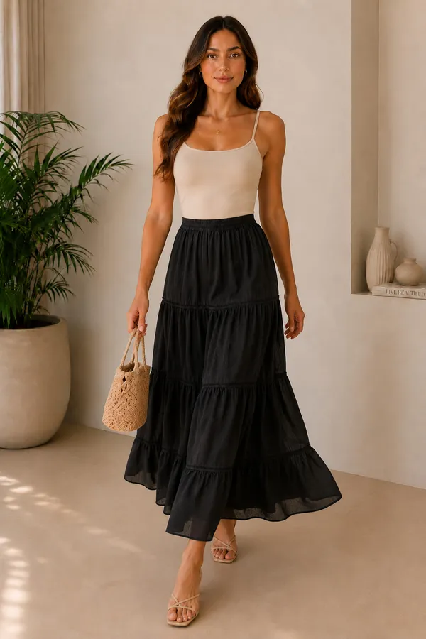 Black_Cotton_Tiered_Maxi_Skirt_For_Women