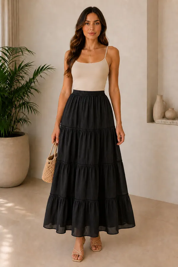 Black_Cotton_Tiered_Maxi_Skirt_For_Women