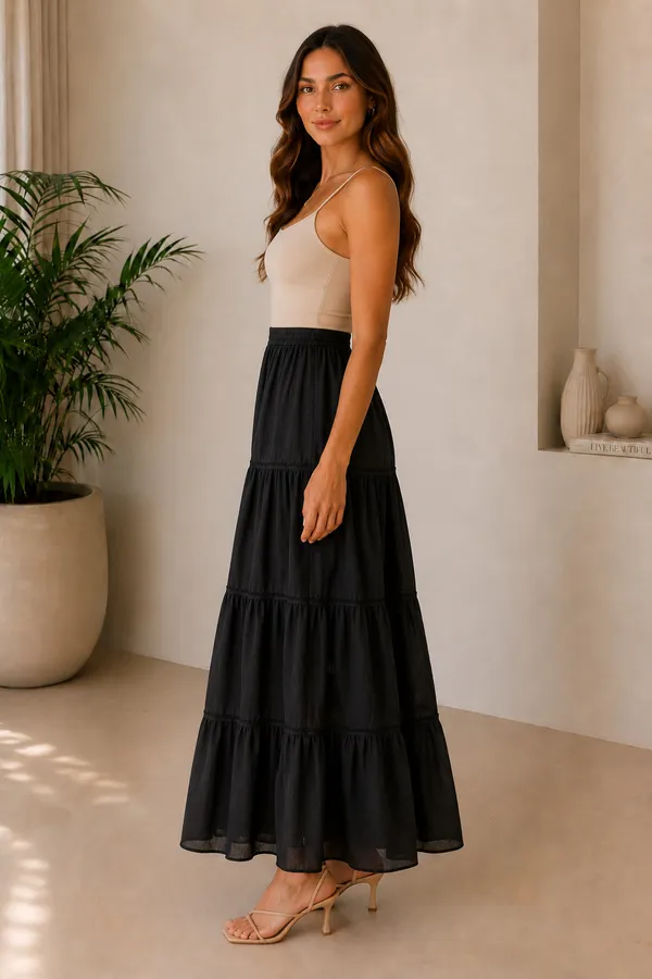 Black_Cotton_Tiered_Maxi_Skirt_For_Women