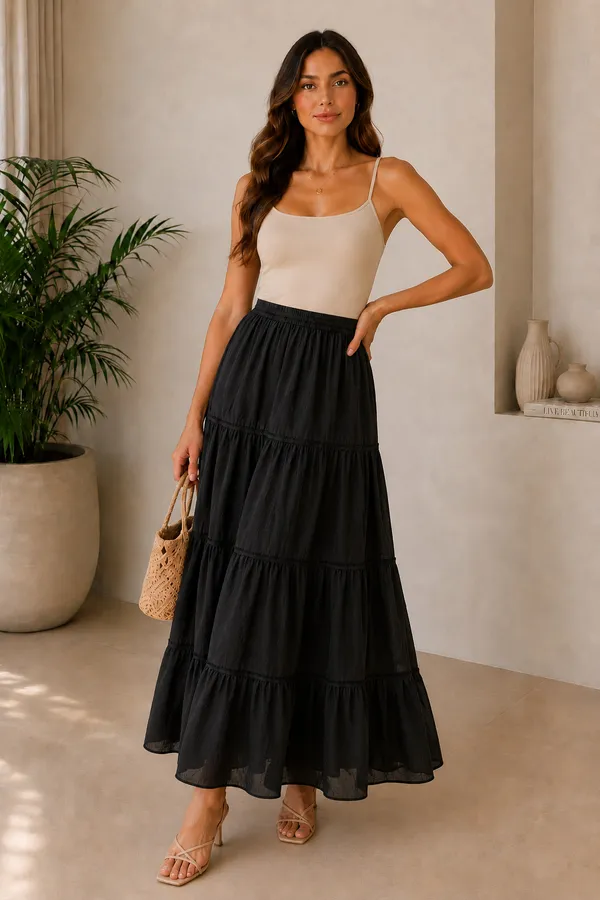 Black_Cotton_Tiered_Maxi_Skirt_For_Women