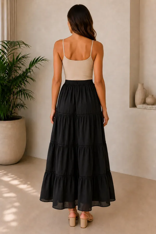 Black_Cotton_Tiered_Maxi_Skirt_For_Women