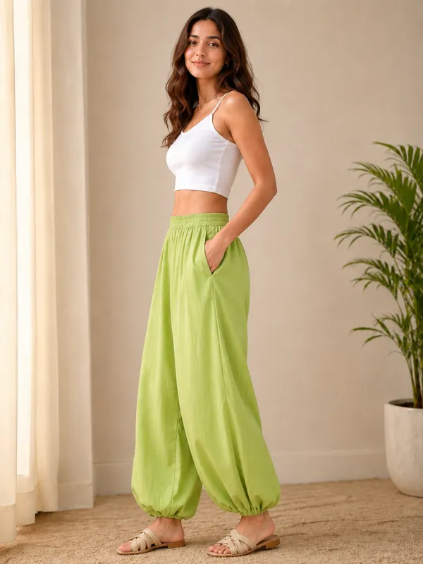 Mint_Green_Cotton_Wide_Leg_Elasticated_Hem_Pants_For_Women