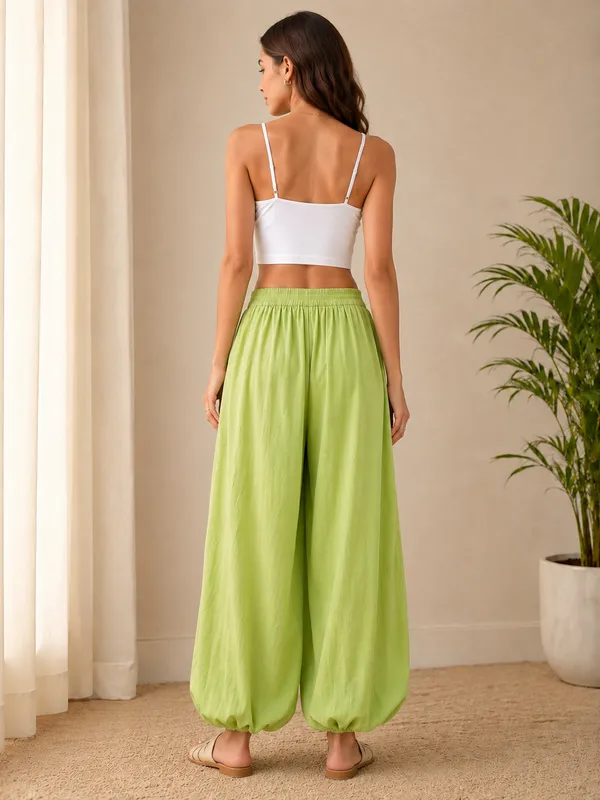 Mint_Green_Cotton_Wide_Leg_Elasticated_Hem_Pants_For_Women