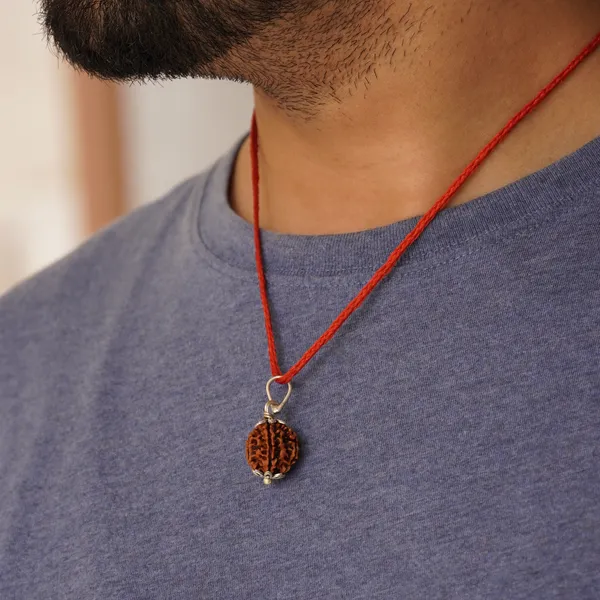 6_Mukhi_Rudraksha_Brown_Bead_Pendant_With_Red_Thread