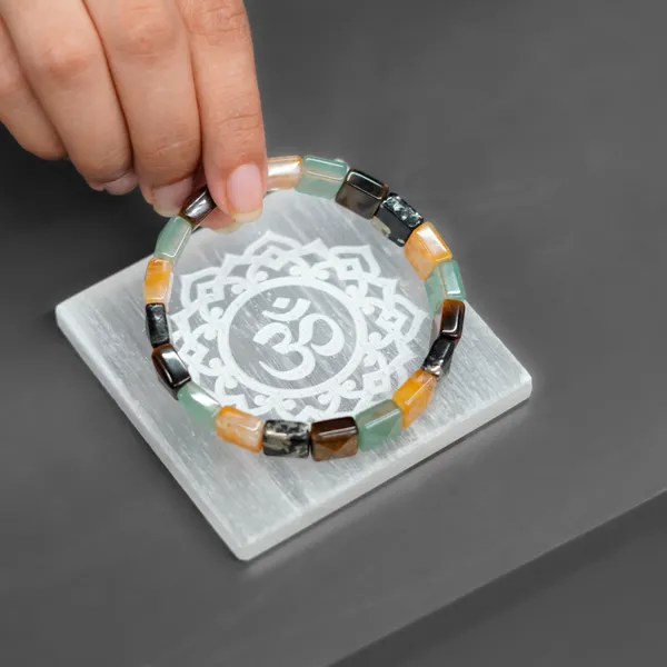 Om_Selenite_Plate_Multicolor_Beaded_Bracelet