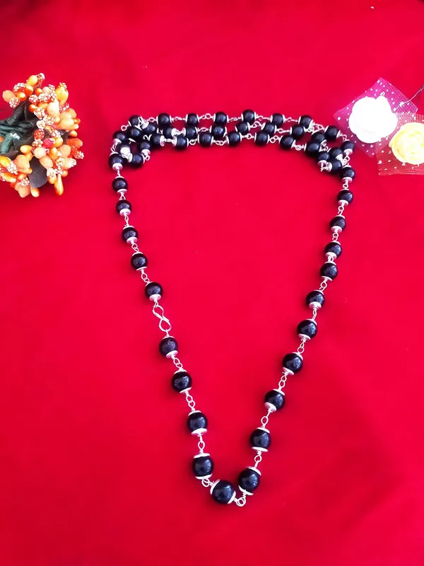 Karungali_Kattai_Chain_Silver_Cap_Chain_Mala_|_54_Beads_For_Unisex_Adult_(Size_6_Mm)