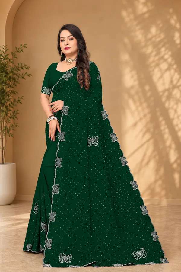 Green_Georgette_Butterfly_Motif_Embroidered_Saree_With_Blouse_Piece_For_Women