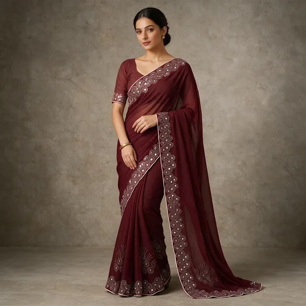 Maroon_Georgette_Embellished_Saree_With_Blouse_Piece_For_Women