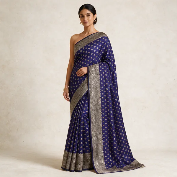 Purple_Satin_Silk_Floral_Motif_Saree_With_Blouse_Piece_For_Women