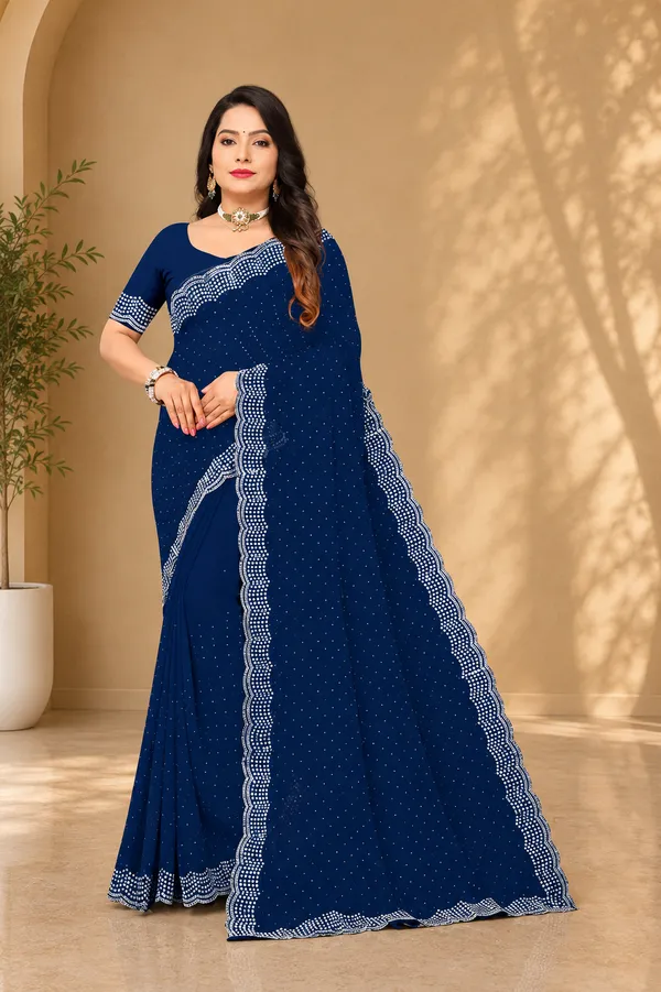 Morpich_Georgette_Dotted_Scalloped_Border_Saree_With_Blouse_Piece_For_Women