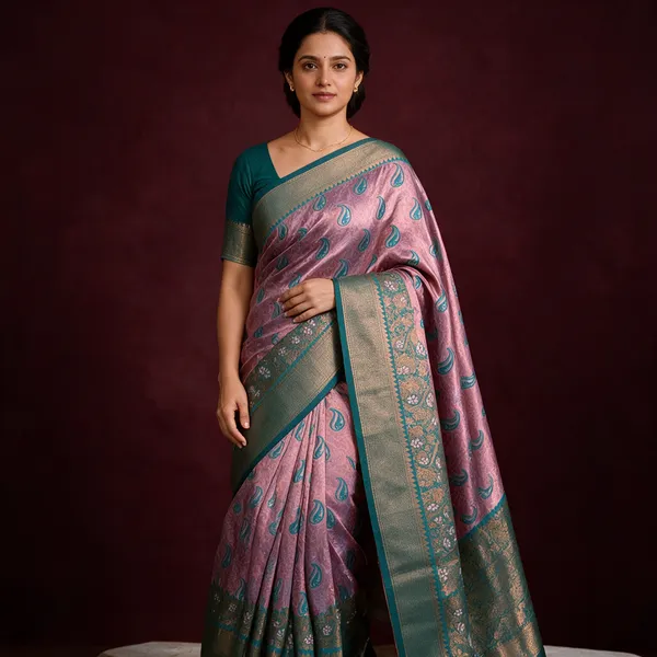 Pink_Teal_Satin_Silk_Paisley_Floral_Saree_With_Blouse_Piece_For_Women