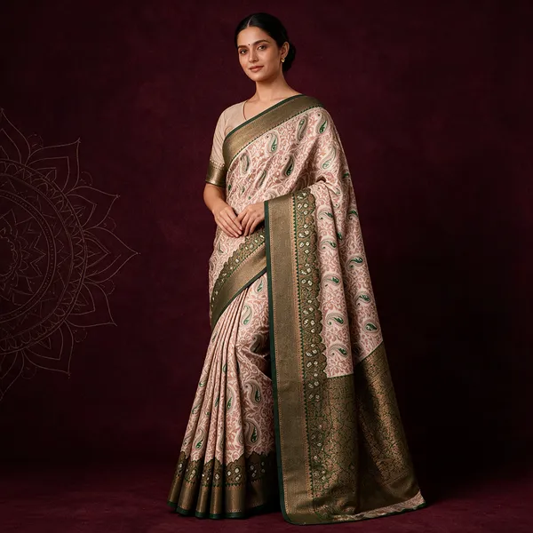 Green_Satin_Silk_Paisley_Floral_Saree_With_Blouse_Piece_For_Women