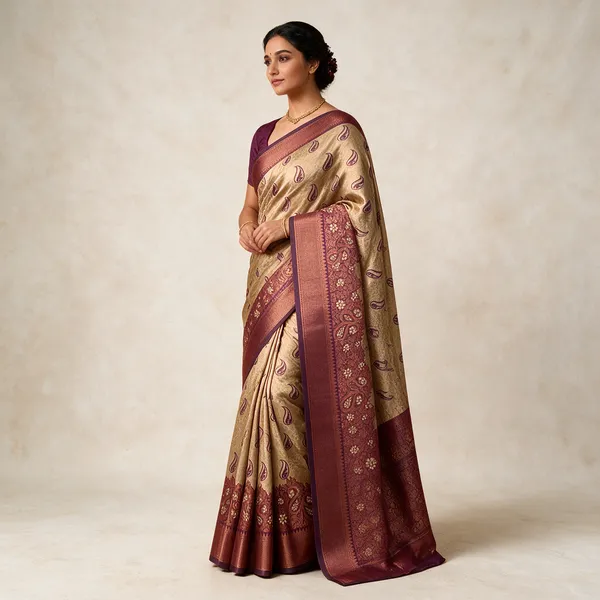 Maroon_Satin_Silk_Floral_Paisley_Motif_Saree_With_Blouse_Piece_For_Women