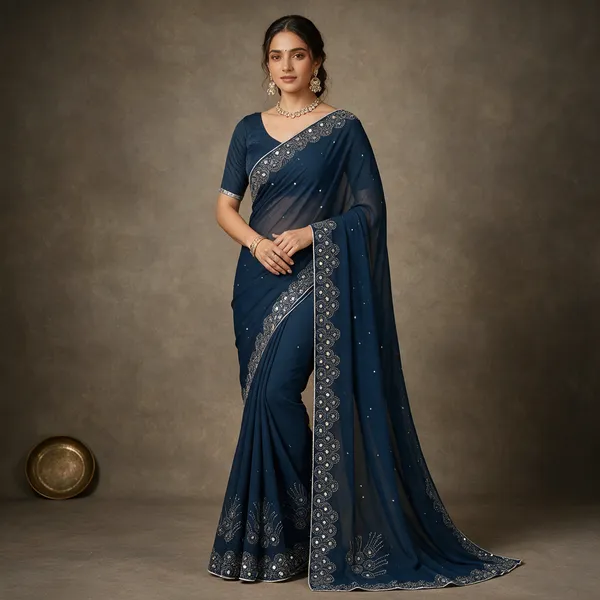 Morpich_Georgette_Embellished_Saree_With_Blouse_Piece_For_Women
