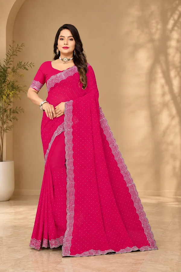 Pink_Georgette_Embellished_Scalloped_Border_Saree_With_Blouse_Piece_For_Women