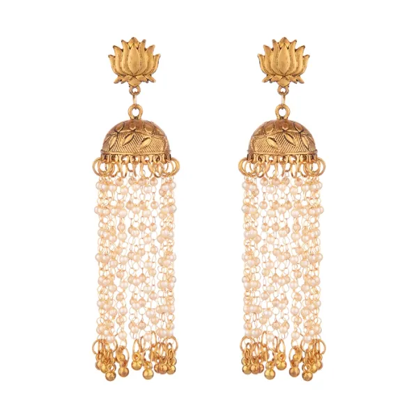 Prizetaa_Golden_And_White_Pearl_Lotus_With_Long_Strand_Traditional_Dangler_Earrings