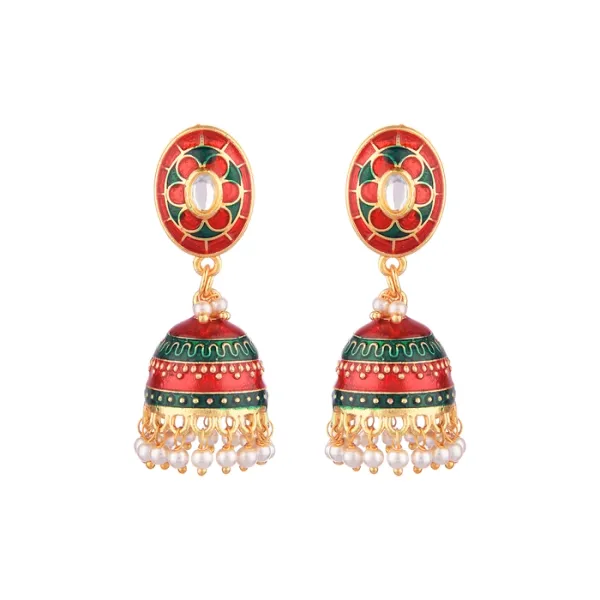 Prizetaa_Maroon_And_Green_Meenakari_With_Pearl_Dangler_Earrings