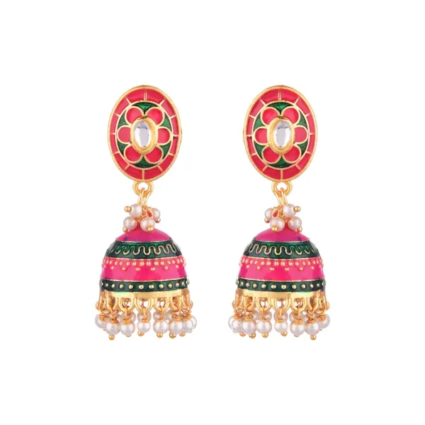 Prizetaa_Pink_And_Green_Meenakari_With_Pearl_Dangler_Earrings