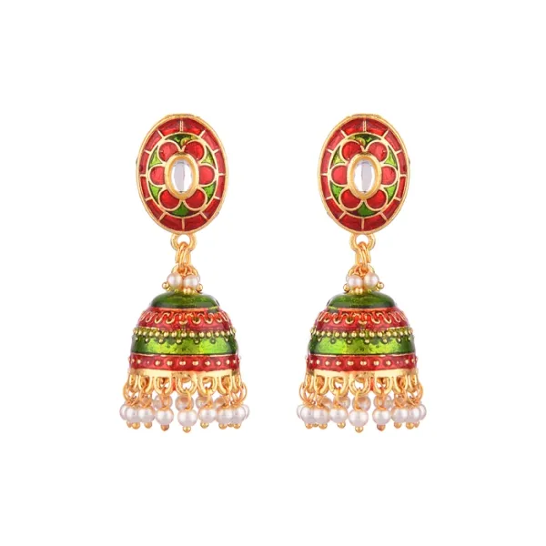 Prizetaa_Red_And_Green_Meenakari_With_Pearl_Dangler_Earrings