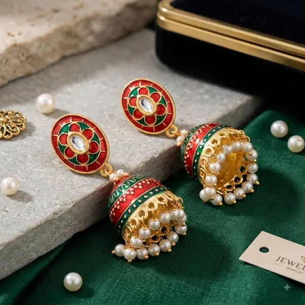 Prizetaa_Maroon_And_Green_Meenakari_With_Pearl_Dangler_Earrings_Pack_of_2