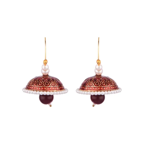 Prizetaa_Maroon_Meenakari_With_Pearl_Drop_Hoop_Earrings