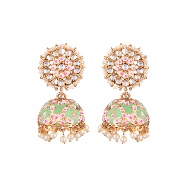 Prizetaa_Green_Meenakari_With_Pearl_Jhumki_Earrings