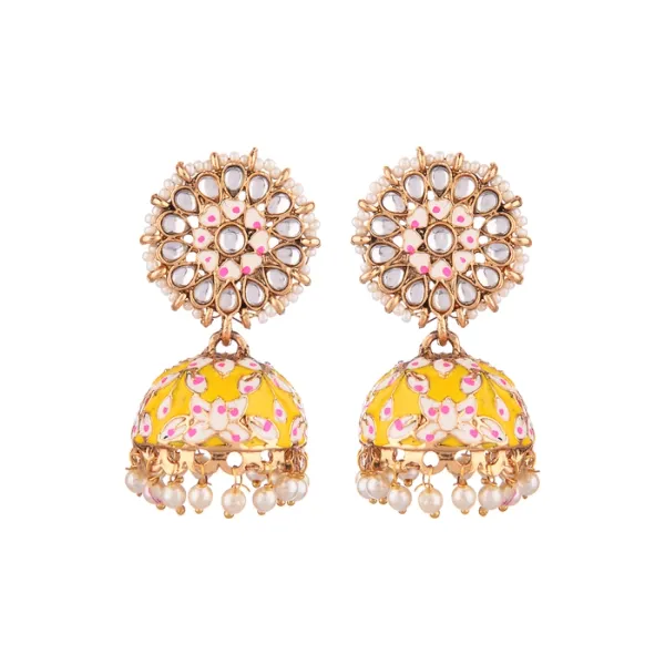 Prizetaa_Yellow_Meenakari_With_Pearl_Jhumki_Earrings