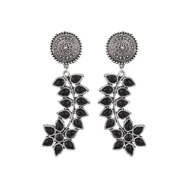 Prizetaa_Silver_And_Black_Round_Petal_Dangler_Earrings
