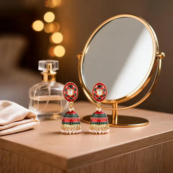 Prizetaa_Maroon_And_Green_Meenakari_With_Pearl_Dangler_Earrings_Pack_of_2
