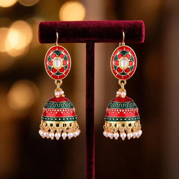 Prizetaa_Maroon_And_Green_Meenakari_With_Pearl_Dangler_Earrings_Pack_of_2