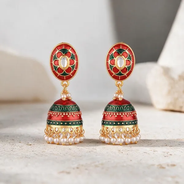 Prizetaa_Maroon_And_Green_Meenakari_With_Pearl_Dangler_Earrings_Pack_of_2