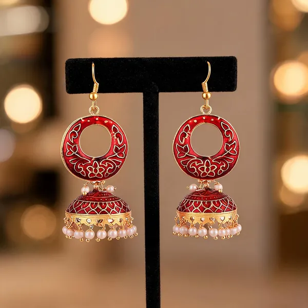 Prizetaa_Red_Meenakari_With_Pearl_Circle_Hook_Earrings_Pack_Of_2