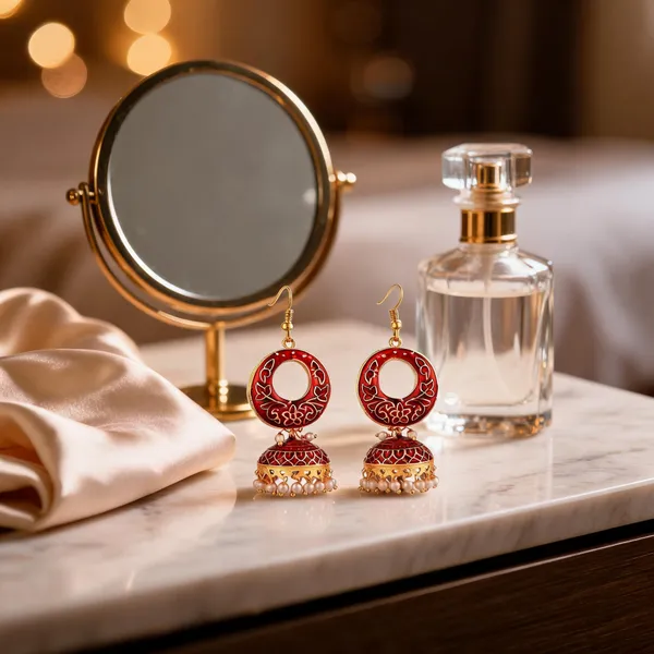 Prizetaa_Red_Meenakari_With_Pearl_Circle_Hook_Earrings_Pack_Of_2