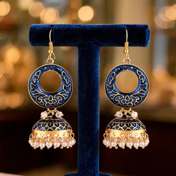 Prizetaa_Dark_Blue_Meenakari_With_Pearl_Circle_Hook_Earrings_Pack_of_2