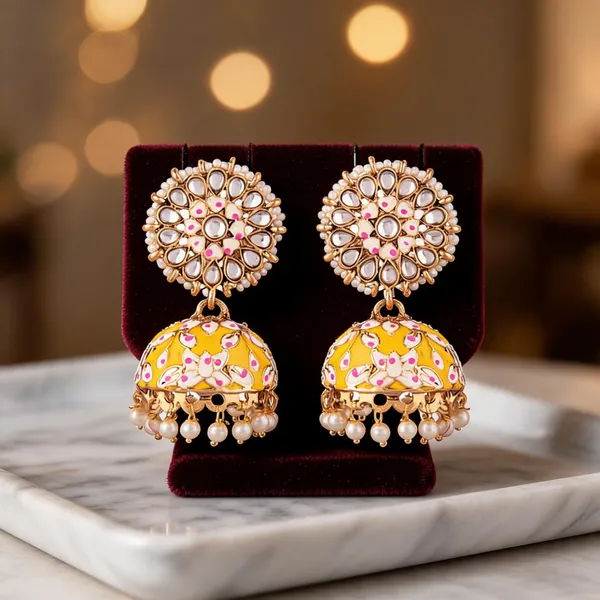Prizetaa_Yellow_Meenakari_With_Pearl_Jhumki_Earrings