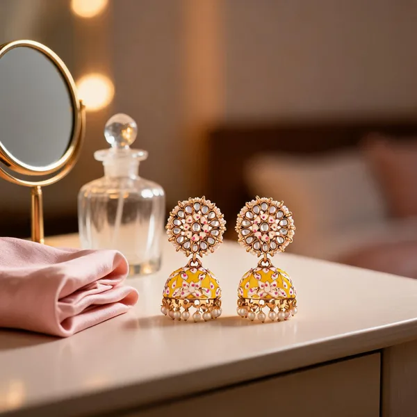 Prizetaa_Yellow_Meenakari_With_Pearl_Jhumki_Earrings