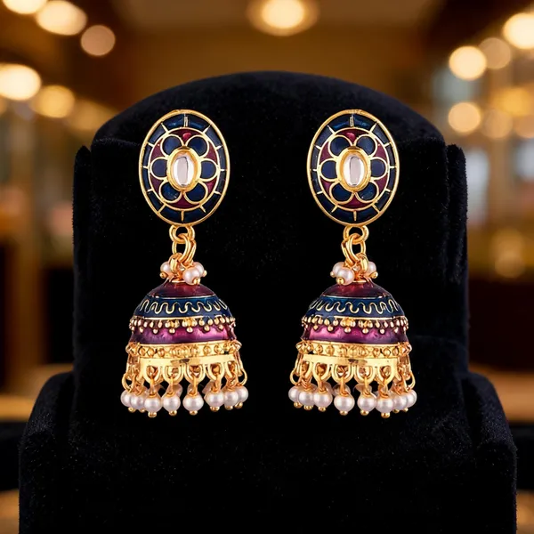 Prizetaa_Blue_And_Purple_Meenakari_With_Pearl_Dangler_Earrings