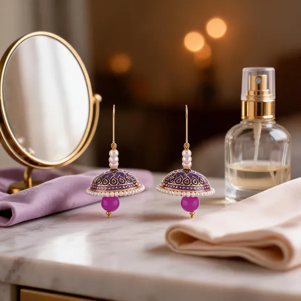 Prizetaa_Purple_Meenakari_With_Pearl_Drop_Hoop_Earrings