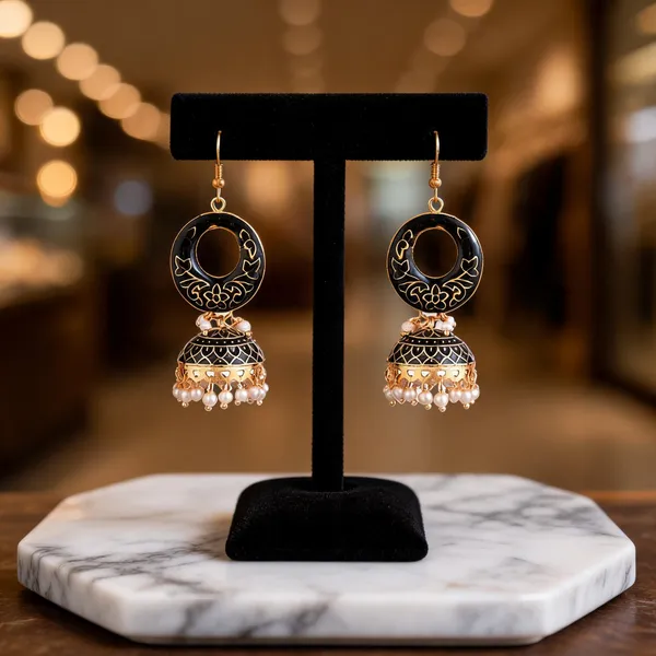 Prizetaa_Black_Meenakari_With_Pearl_Circle_With_Earrings