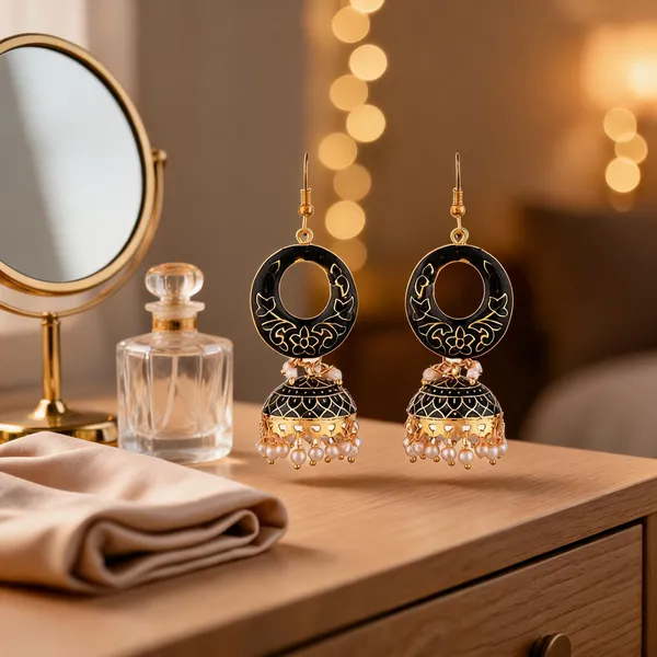 Prizetaa_Black_Meenakari_With_Pearl_Circle_With_Earrings
