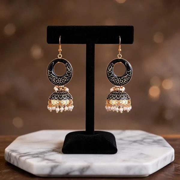 Prizetaa_Black_Meenakari_With_Pearl_Circle_With_Earrings