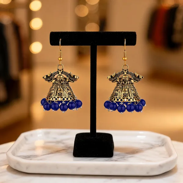 Prizetaa_Blue_And_Golden_Jhumki_Earrings