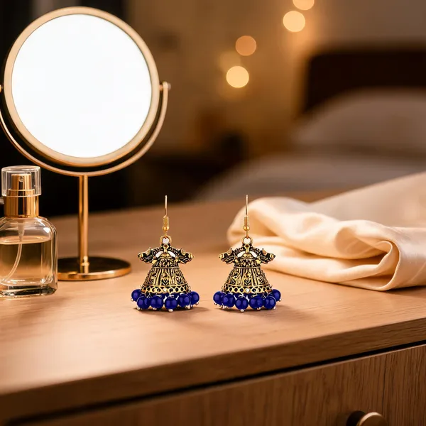 Prizetaa_Blue_And_Golden_Jhumki_Earrings