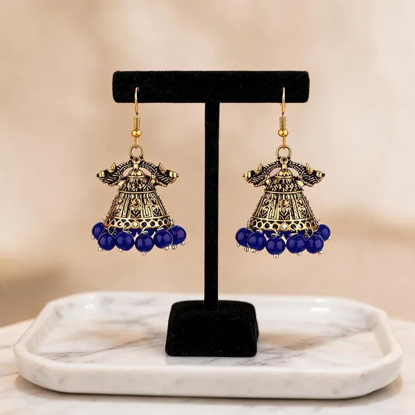 Prizetaa_Blue_And_Golden_Jhumki_Earrings