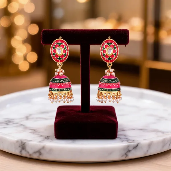 Prizetaa_Pink_And_Green_Meenakari_With_Pearl_Dangler_Earrings