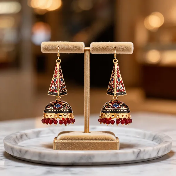 Prizetaa_Maroon_And_Blue_Meenakari_Hook_Earrings