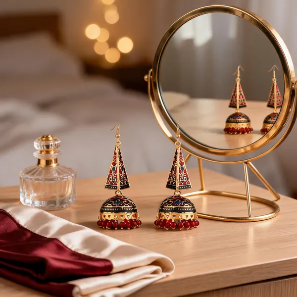Prizetaa_Maroon_And_Blue_Meenakari_Hook_Earrings
