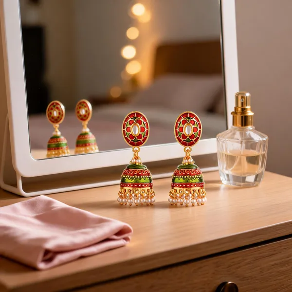 Prizetaa_Red_And_Green_Meenakari_With_Pearl_Dangler_Earrings