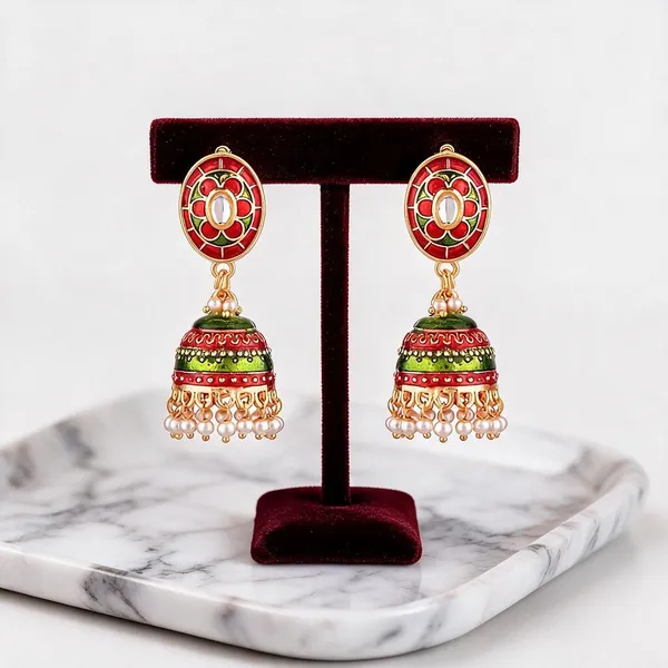 Prizetaa_Red_And_Green_Meenakari_With_Pearl_Dangler_Earrings